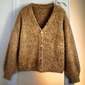 V-neck Fuzzy Button Cardigan by Cider